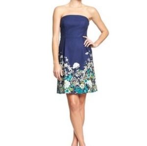 Old Navy Blue White Floral Bottom Strapless Dress